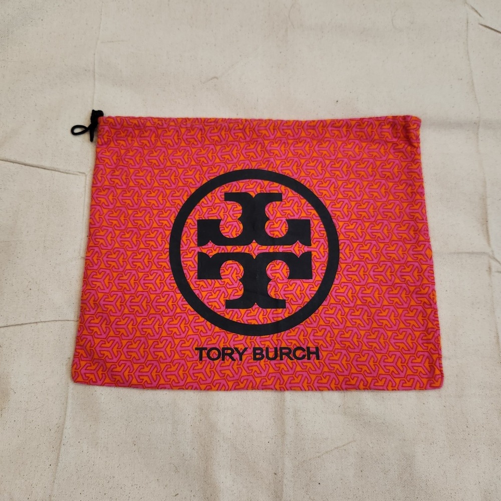 Tory Burch Pink Orange Geometric Logo Dust Bag Drawstring Pouch Travel 14x11